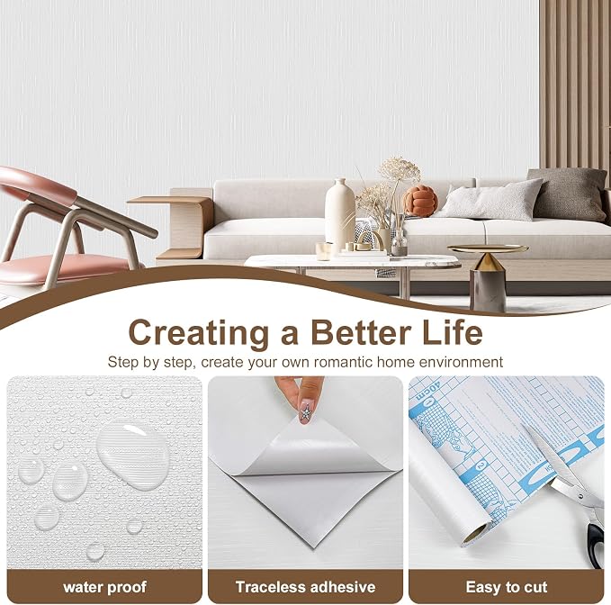 White Grasscloth Peel and Stick Wallpaper Modern Grasscloth Wallpaper 15.7" x - Image 8