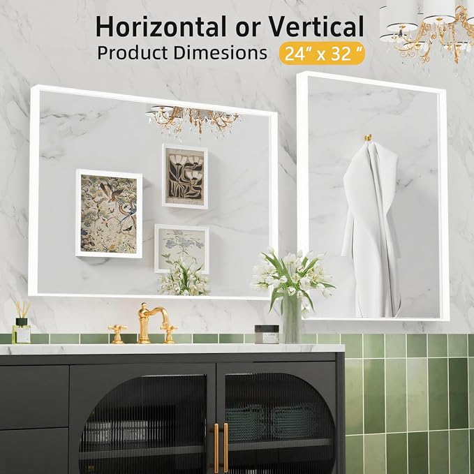 24x32 Inch White Bathroom Mirror, Wall Mounted Bathroom Vanity Mirrors - Image 7