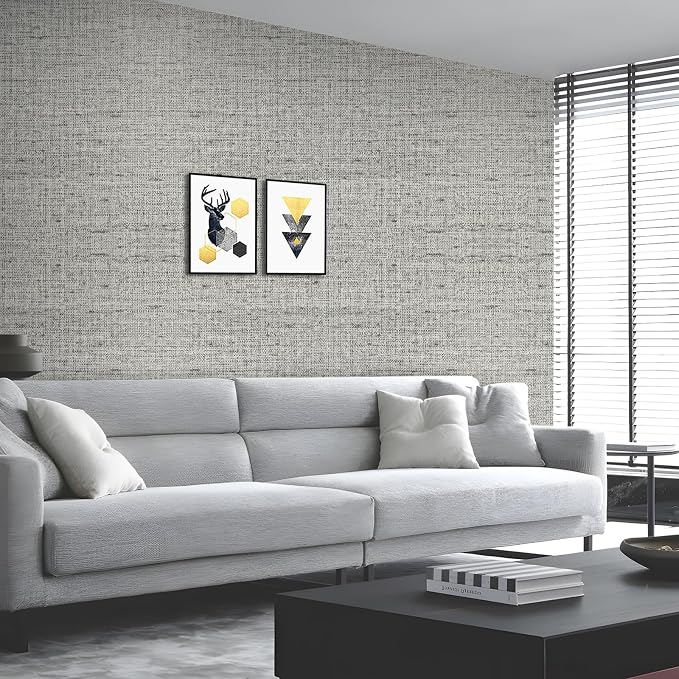 Grey Grasscloth Wallpaper Peel and Stick Contact Paper 15.75"x118.11" Textured - Image 2