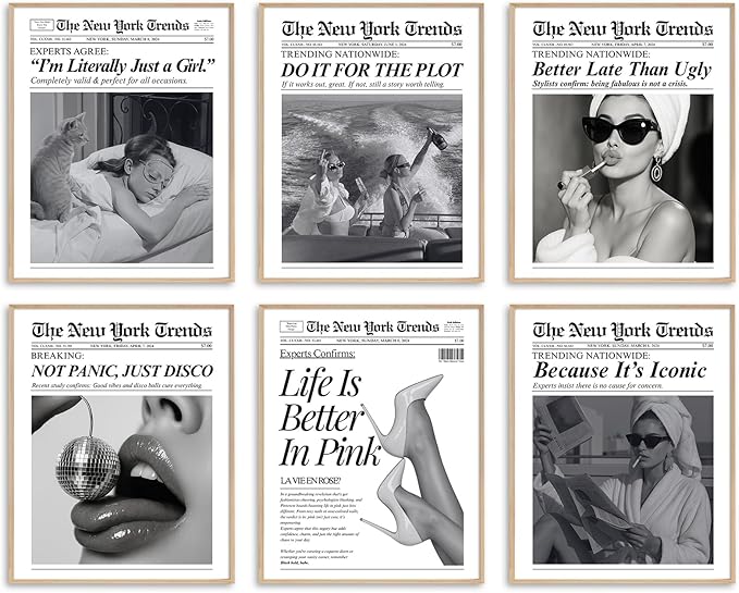 uniro Trendy Newspaper Wall Art Prints, Vintage Black & White Newspaper Wall by uniro