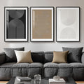 Framed Boho Neutral Abstract Wall Art, Minimalist Black White Brown Geometric by Cuspin