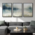 Large Framed Abstract Landscape Wall Art, 3 Piece Blue Watercolor Canvas Prints by Cuspin
