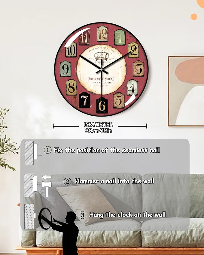 Decorative Wall Clocks Batterys Operated, Retro Wall Clock - Image 6
