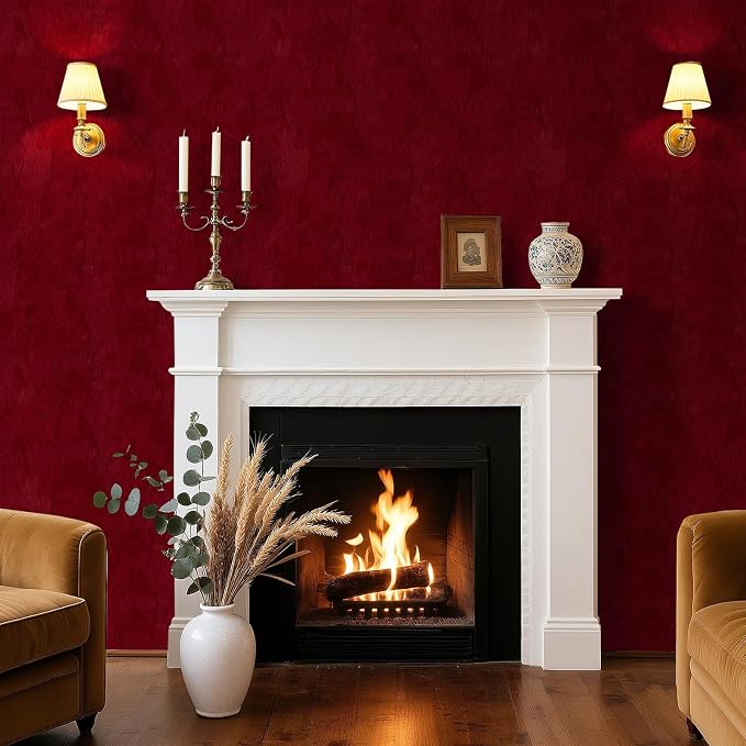 17.7"x317" Burgundy Suede Wallpaper Self Adhesive Velvet Flocking Liner Soft - Image 6