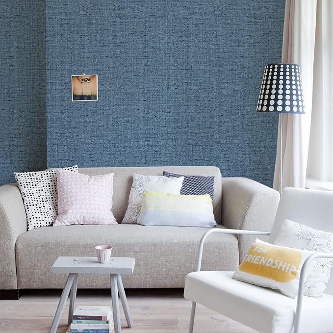 Blue Peel and Stick Wallpaper Linen Contact Paper - Image 5