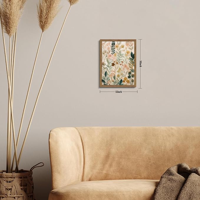 Framed Boho Floral Wall Art, Neutral Botanical Wildflower Canvas Wall Decor - Image 3