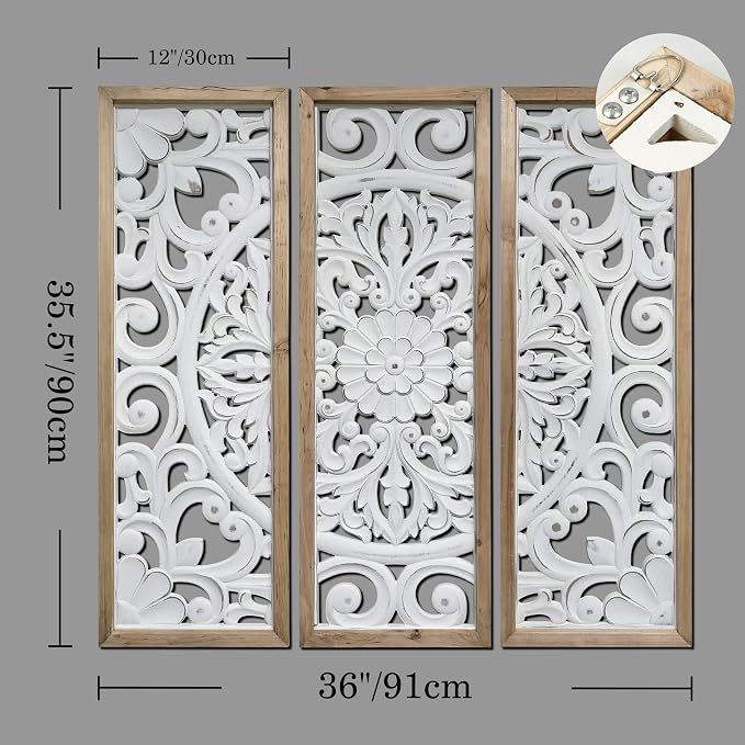 XIAOAIKA Wood Wall Art Vintage Carved Panels, Rustic Farmhouse Wall Decor - Image 2