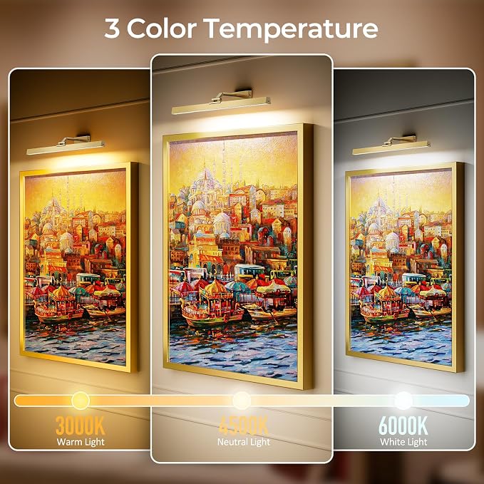 Afyuol Picture Lights for Wall, Brushed Gold Battery Operated Picture Light - Image 4