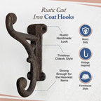 Rustic Cast Iron Coat Hooks Rustic Dark Brown, Wall Mounted, Farmhouse - Image 9