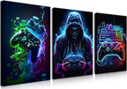 BGFCE Cool Gaming Canvas Wall Art Set of 3, Retro Video Game Watercolor Poster by BGFCEWallArt