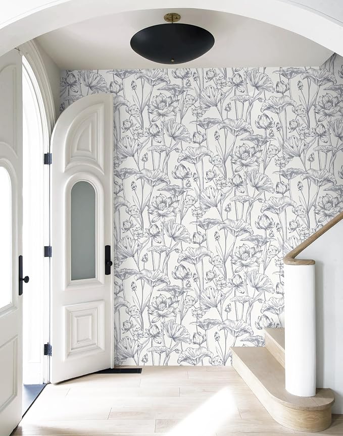 Timeet Floral Peel and Stick Wallpaper 16" x 197" White and Purple Wallpaper - Image 2