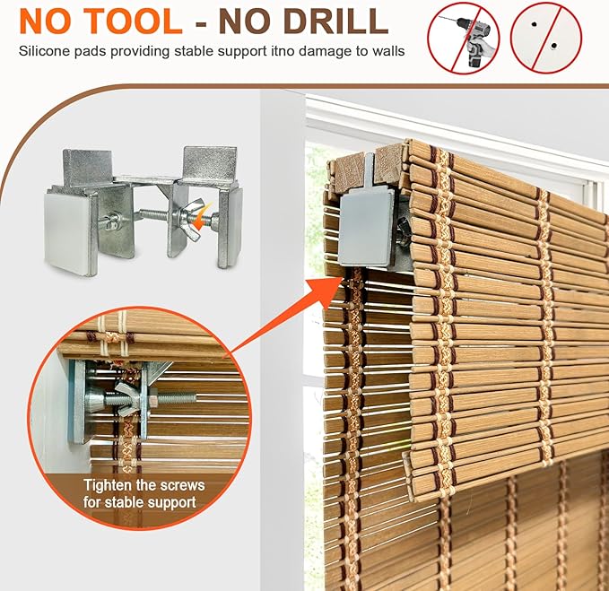 No Tool No Drill Bamboo Blinds for Interior Windows, Bamboo Shades for Indoor - Image 5
