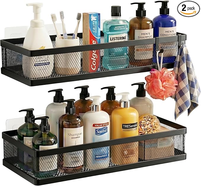 PUSDON Mesh Shower Caddy Wall Mount, Heavy Duty Adhesive Bathroom Shelf by PUSDON