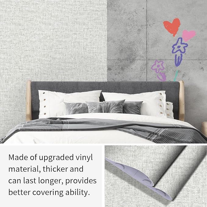 Grey Grasscloth Peel and Stick Wallpaper, Textured Vintage Contact Paper - Image 9
