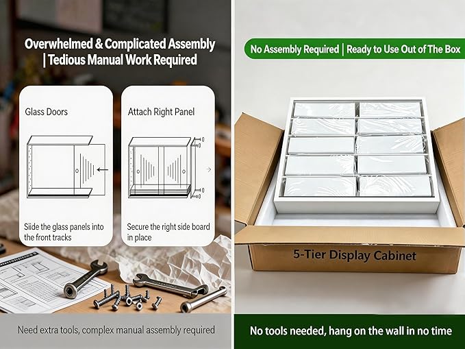 5-Tier Wall Mounted Display Cabinet, No Assembly Required Ready to Use Out of - Image 3