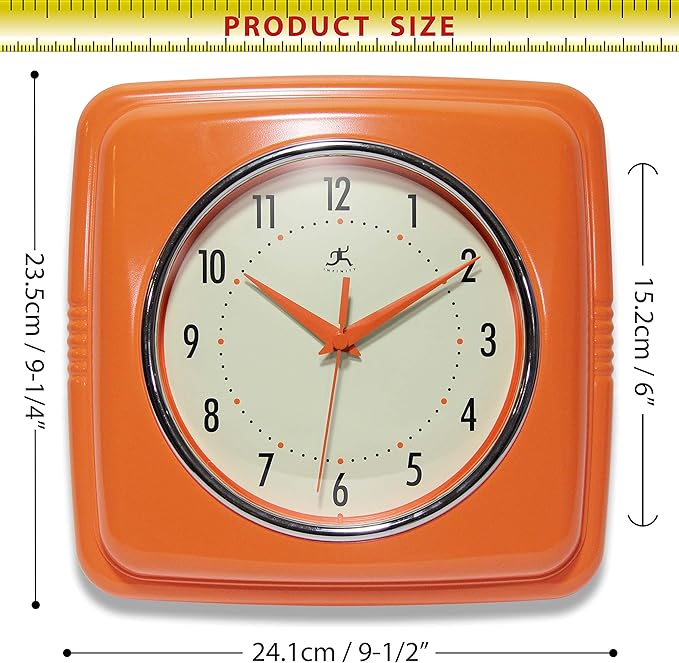 Infinity Instruments Retro – 9 Inch Square Silent Non-Ticking Mid Century - Image 4