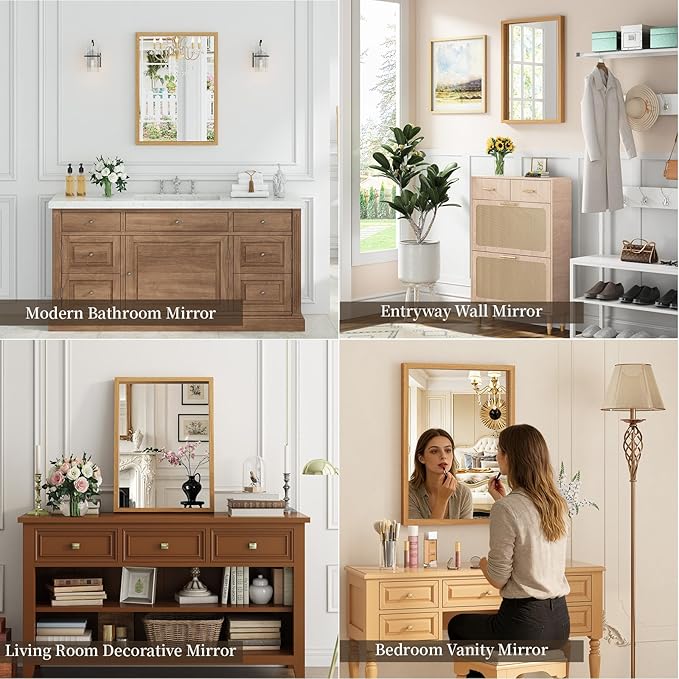 Syndra Natural Wood Frame Bathroom Mirror, 22x30'' Modern Vanity Mirror - Image 5