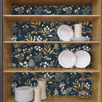 Laatse Dark Blue Leaf Wallpaper Peel and Stick Dark Floral Wallpaper - Image 5