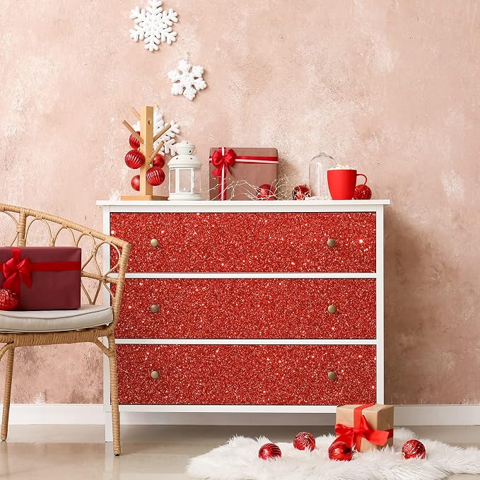 CHIHUT Red Glitter Wallpaper 15.7''x100'' Sparkle Glitter Fabric Peel and Stick - Image 5