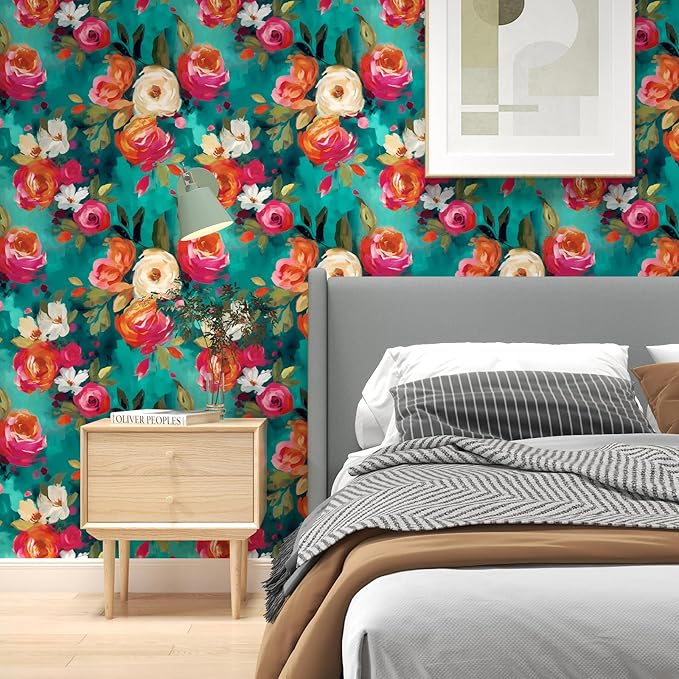 BOKEBEVE Extra Long Vibrant Wallpapers Watercolour Floral Peel and Stick - Image 4