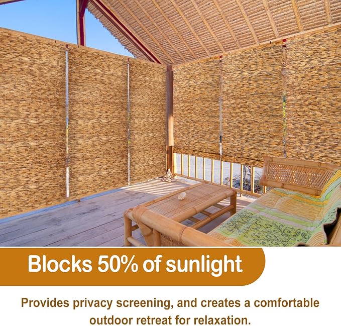DoubleFill 2 Pcs Bamboo Shades Outdoor Reed Roll Up Blinds 48 W x 72 H Blackout - Image 6