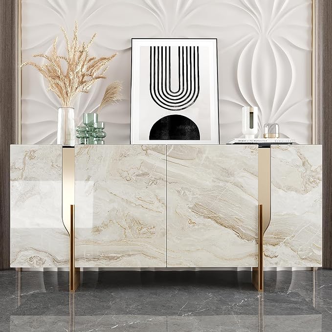 VEELIKE Glossy Beige Gold Liquid Marble Contact Paper - Image 7