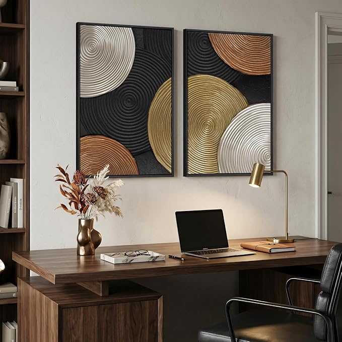 Large Framed Abstract Circles Wall Art Set of 2 - Image 2