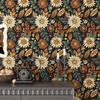 Boho Wallpaper Peel and Stick, Vintage Black Brown/Green Floral Contact Paper - Image 8