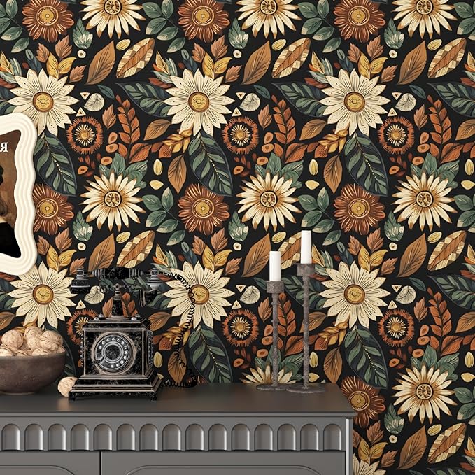 Vintage Boho Wallpaper Peel and Stick, Retro Flower Botanical Wall Paper Self - Image 6