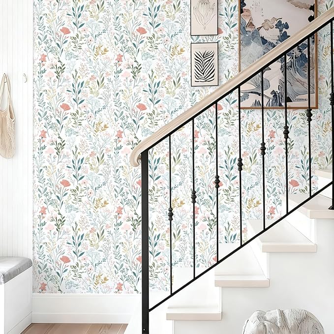 Froluya Floral Peel and Stick Wallpaper Boho Floral Contact Paper 16.9" x - Image 2