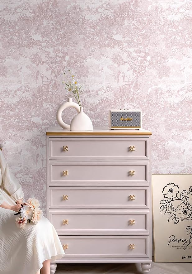 Heroad Peel and Stick Wallpaper Pink and White Vintage Forest Animals Floral - Image 4