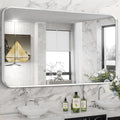 Brushed Nickel Bathroom Wall Mirror, Tempered Glass, Shatter Proof, Hangs by Minuover