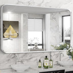 Brushed Nickel Bathroom Wall Mirror, Tempered Glass, Shatter Proof, Hangs by Minuover