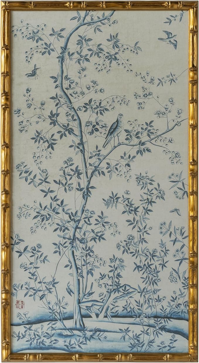 HongFengtang Chinese Rice Paper Print China Flower And Bird Bamboo Frame 19.5 X by Hongfengtang
