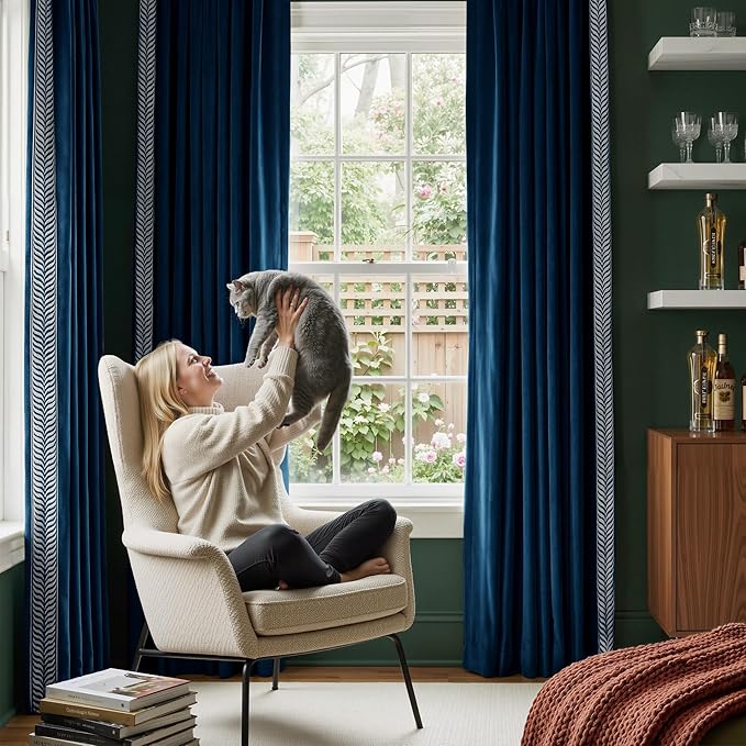 NICETOWN Rod Pocket Embroidered Trim Velvet Curtains, 2 Panels, Velvet Curtains - Image 3
