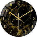 VIKMARI Black Modern Marble Texture Clock Gold Hands Rustic Kitchen Decor 12 by VIKMARIWallClock