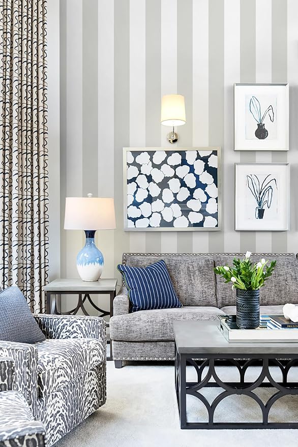 Guvana 17.7"x472" Grey and White Peel and Stick Wallpaper Striped Contact Paper - Image 6