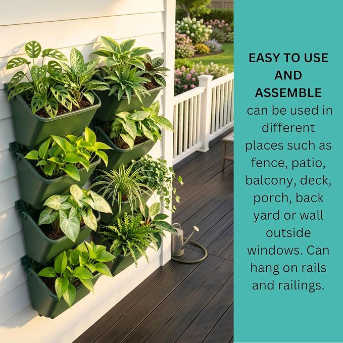LaLaGreen Vertical Garden Planter – 24 Pack 13 Inch Dark Green Hanging Pots - Image 6