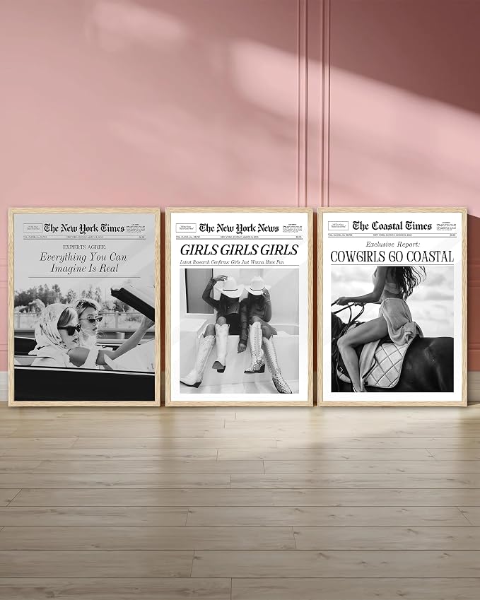 iHery Girls Just Wanna Have Fun Framed Trendy Cowgirl NewsPaper Wall Art - Image 7