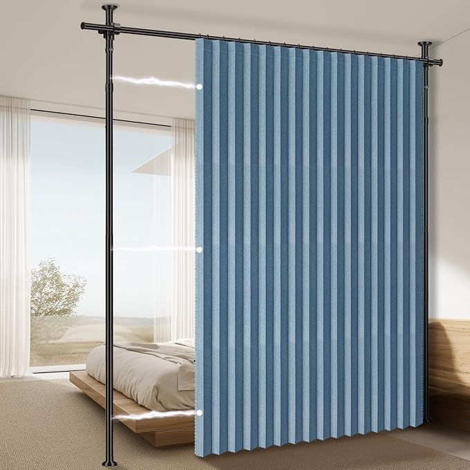 100% Blackout Room Divider Curtains Sets Blue 1 Panel W100 x L96in No Drill by AJAZZ