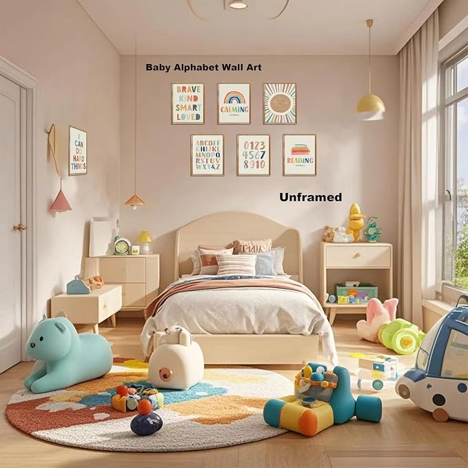 SEHSUVC Baby Alphabet 1 2 3 Wall Art Set of 9, Number Rainbow Canvas Posters - Image 2
