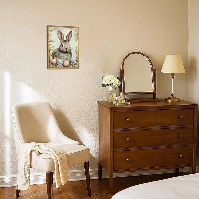 Easter Bunny Wall Art, Vintage Rabbit Canvas Wall Decor, Easter Eggs Poster - Image 5