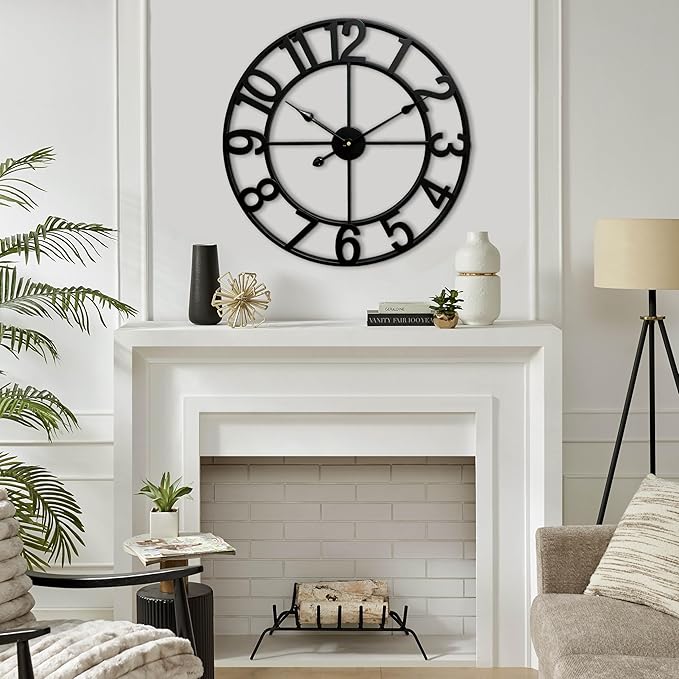 CLXEAST 24 Inch Wall Clocks for Living Room Decor, Large Black Metal Wall Clock - Image 6