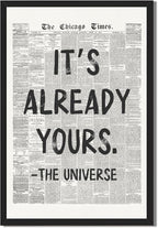 Framed Black And White Retro Newspaper Wall Art ItS Already Yours Universe by Unknown