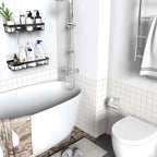Moforoco Shower Caddy Shelf Organizer Rack, Self Adhesive Black Bathroom - Image 6