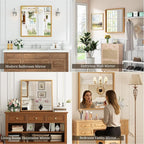Syndra Square Natural Wood Frame Bathroom Mirror, Waterproof Slim Deep Frame - Image 5
