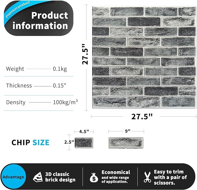 Art3d 10-Pack 52.5 Sq.Ft Faux Brick 3D Wall Panels Peel and Stick in Stone Ash - Image 6