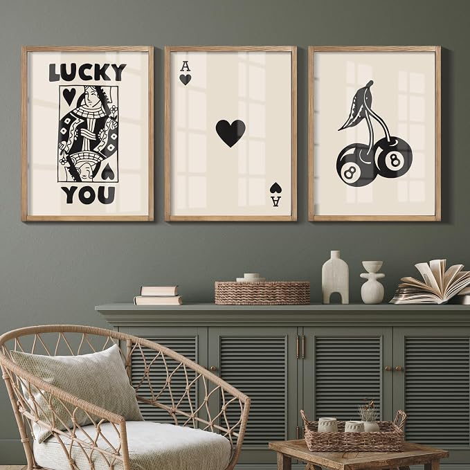 Heiple Framed Set of 3 Poker Wall Art Lucky You Poster, Trendy Retro Print Wall - Image 8