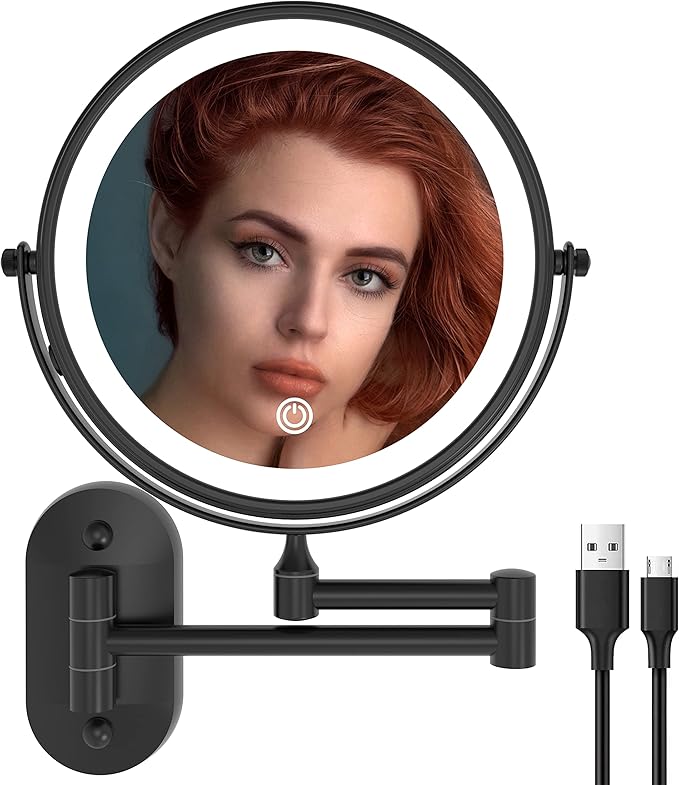 Ruacq Rechargeable Makeup Mirror Matte Black Double Sided Vanity Mirror by Ruacq