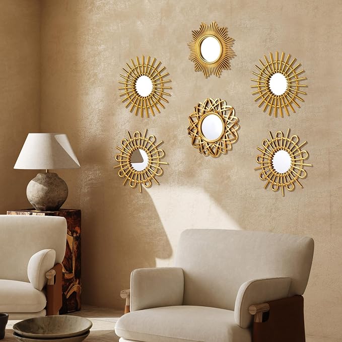Namalu 6 Pcs Sunburst Mirror for Wall Decor, Small Circle Sun Espejos - Image 5
